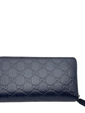 Gucci  GG Leather Zip Around Wallet Navy Blue 307987